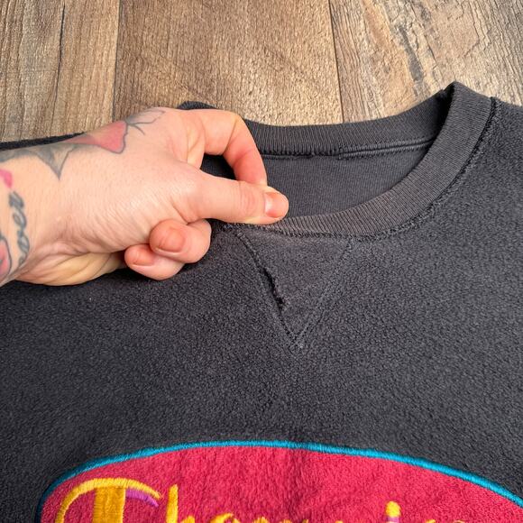 Vintage‎ 90s Champion Sweatshirt Men's Large Black Embroidered Towel Crew Neck - Picture 5 of 12